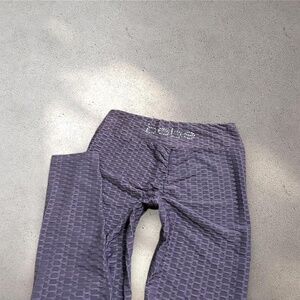 Bebe Purple Honeycomb Leggings w/ Rhinestoned Logo